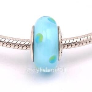 Authentic PANDORA Blue/ Green Polka Dots Murano Glass Charm